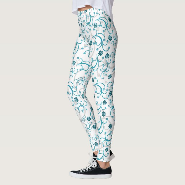 Teal And Grey Floral Leggings (Left)