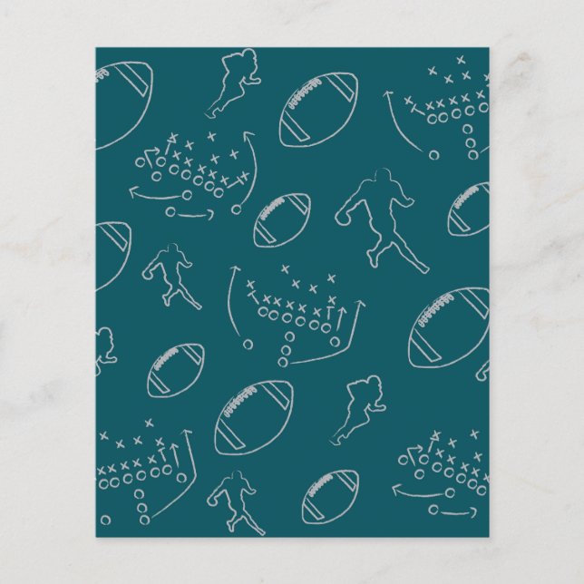 Teal and Grey Football Pattern Scrapbook Paper (Front)