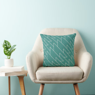 Teal and Grey Modern Geometric Pattern Throw Pillow