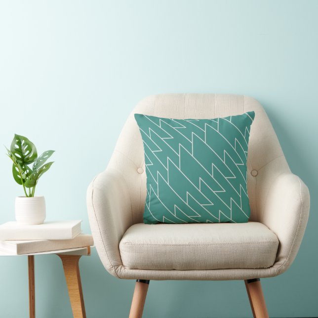 Teal and Grey Modern Geometric Pattern Throw Pillow (Chair)