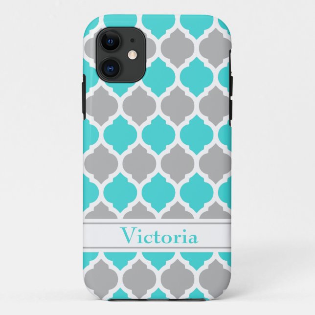Teal and Grey Moroccan Trellis Pattern Case-Mate iPhone Case (Back)