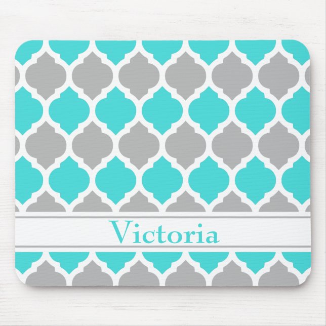 Teal and Grey Moroccan Trellis Pattern Mouse Pad (Front)