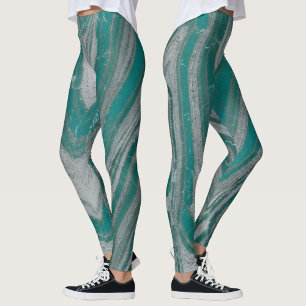 Teal and Grey Natural Wavy Pattern Chic Leggings