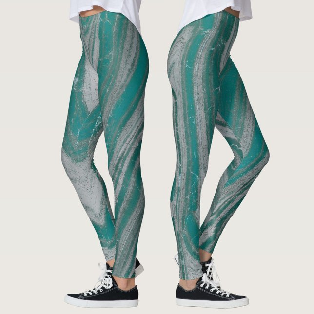 Teal and Grey Natural Wavy Pattern Chic Leggings (Creator Uploaded)