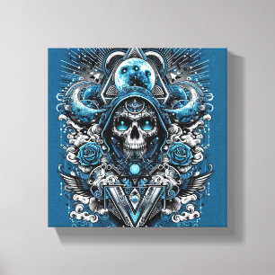 Teal and Grey Skull Canvas Art
