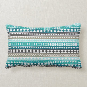 Teal and Grey Tribal Aztec Pattern Lumbar Pillow