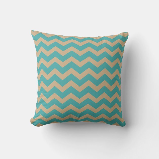 Teal and Khaki Chevrons Throw Pillow (Front)
