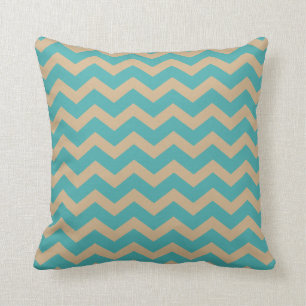 Teal and Khaki Chevrons Throw Pillow