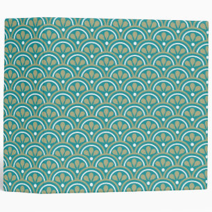 Teal And Khaki  Floral Art Deco Pattern Binder