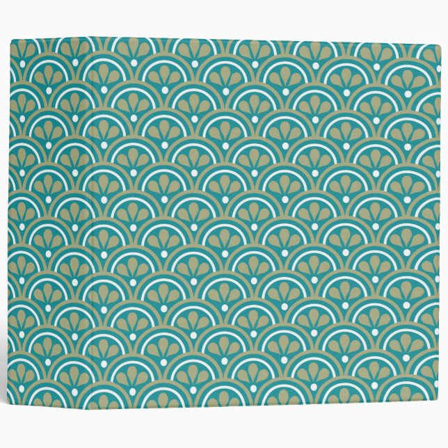 Teal And Khaki  Floral Art Deco Pattern Binder (Front/Spine)