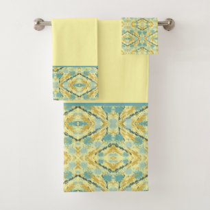 Teal and Lemon Pattern Bath Towel Set