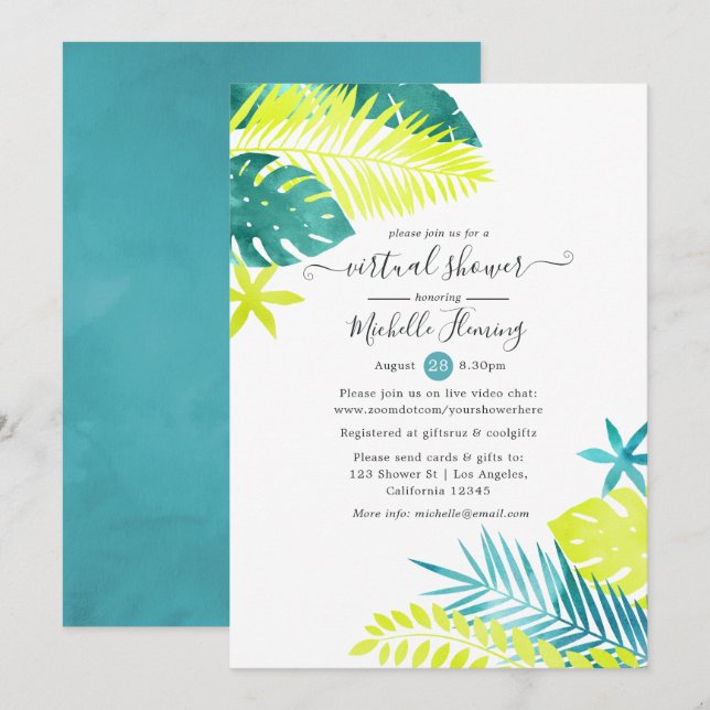 Teal and Lemon Tropical Virtual Shower Invitation (Front/Back)