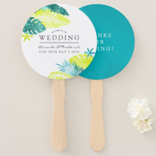 Teal and Lemon Tropical Wedding Favour Hand Fan