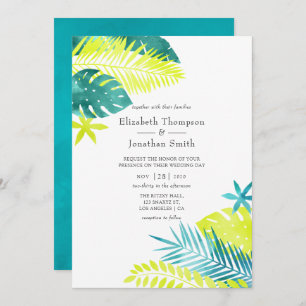 Teal and Lemon Tropical Wedding Invitation
