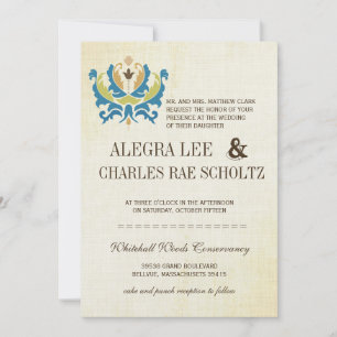 Teal and Lime Damask Modern Chalkboard Invitation