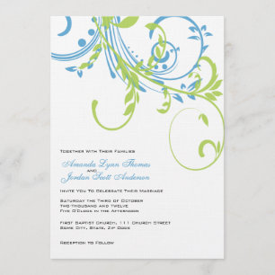 Teal and Lime Double Floral Wedding Invitation
