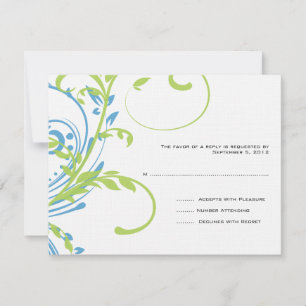 Teal and Lime Double Floral Wedding RSVP Card