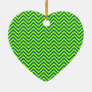 Teal And Lime Green Chevron Pattern Ceramic Ornament