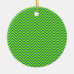 Teal And Lime Green Chevron Pattern Ceramic Ornament