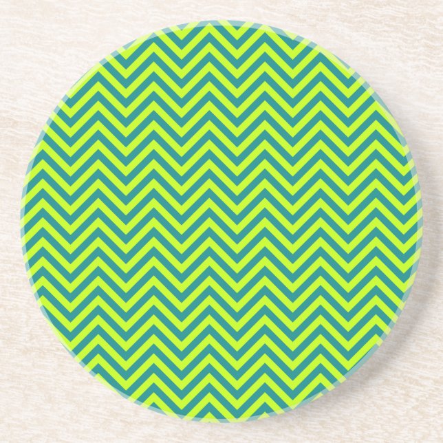 Teal And Lime Green Chevron Pattern Coaster (Front)