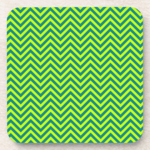 Teal And Lime Green Chevron Pattern Coaster