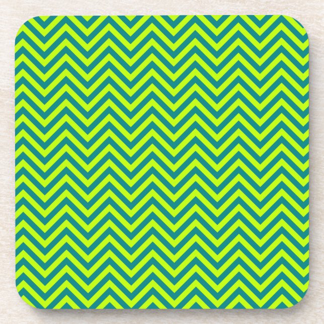 Teal And Lime Green Chevron Pattern Coaster (Front)