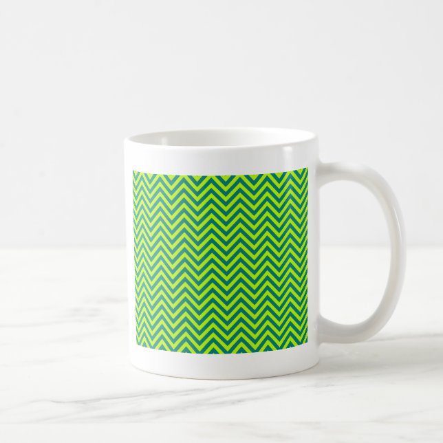 Teal And Lime Green Chevron Pattern Coffee Mug (Right)