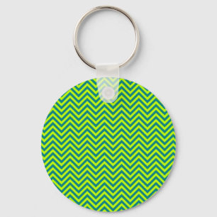 Teal And Lime Green Chevron Pattern Keychain