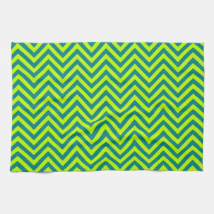 Teal And Lime Green Chevron Pattern Kitchen Towel