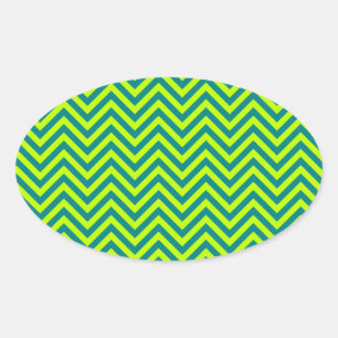 Teal And Lime Green Chevron Pattern Oval Sticker