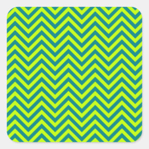 Teal And Lime Green Chevron Pattern Square Sticker