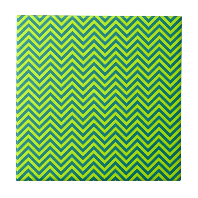Teal And Lime Green Chevron Pattern Tile (Front)