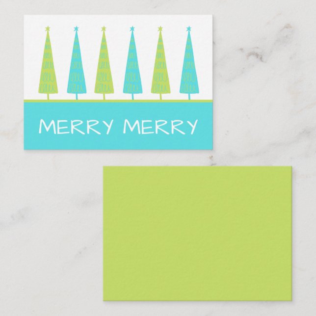 Teal and Lime Green Christmas Trees Personalized Card (Front/Back)