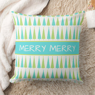 Teal and Lime Green Christmas Trees Personalized Throw Pillow