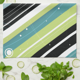 Teal and Lime Modern-Retro Stripes with Monogram Kitchen Towel