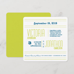 Teal and Lime Modern Typography Wedding Invitation