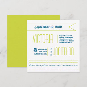 Teal and Lime Modern Typography Wedding Invitation