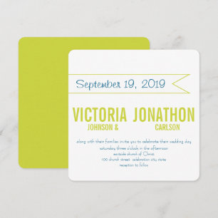 Teal and Lime Modern Typography Wedding Invitation