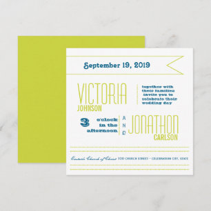 Teal and Lime Modern Typography Wedding Invitation