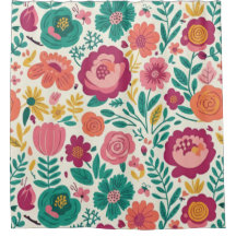 Teal and Magenta Folk Floral