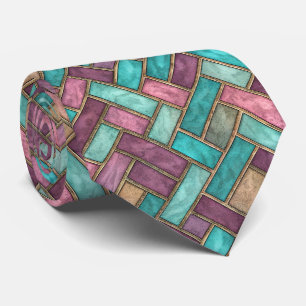 Teal and Mauve Herringbone Tile Pattern - Brick Tie
