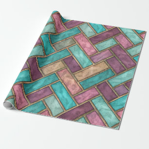 Teal and Mauve Herringbone Tile Pattern - Brick Wrapping Paper