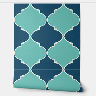 Teal and navy blue moroccan pattern wallpaper