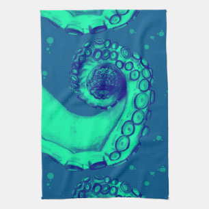 Teal and Navy Nautical Octopus Tentacle Kitchen Towel