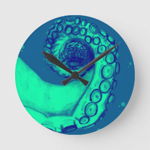 Teal and Navy Nautical Octopus Tentacle Round Clock