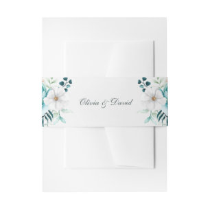 Teal and Off-White Wildflowers Wedding Invitation Belly Band