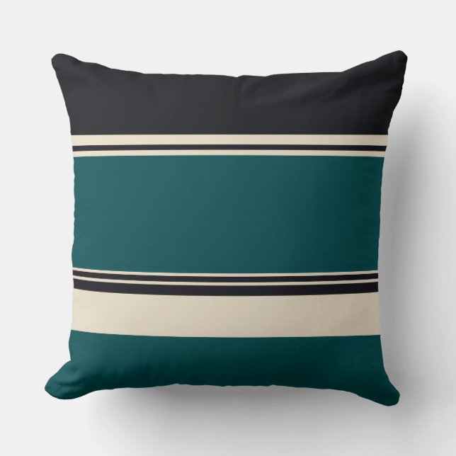 Teal and Onyx Stripes Throw Pillow (Front)