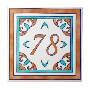 Teal and Orange Big House Number Tile