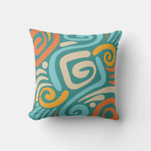 Teal and Orange Bold Spiral Coil Pattern Throw Pillow