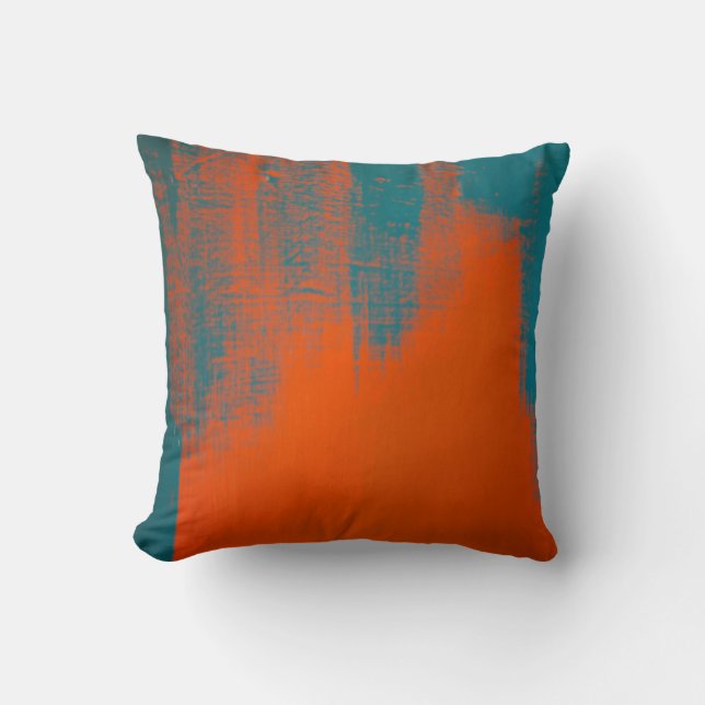 Teal and Orange Brush Stroke (front and back) Throw Pillow (Front)